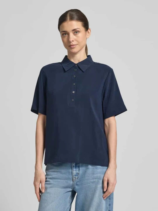 Zdjęcie produktu Koszulka polo o kroju relaxed fit z mieszanki wiskozy Model 'Mindy' My Essential Wardrobe Granatowy