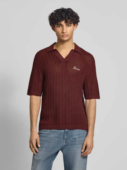 Zdjęcie produktu Koszulka polo o kroju slim fit w stylu szydełkowym REVIEW Bordowy