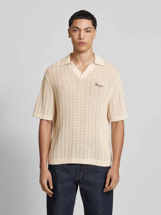 Zdjęcie produktu Koszulka polo o kroju slim fit w stylu szydełkowym REVIEW Écru
