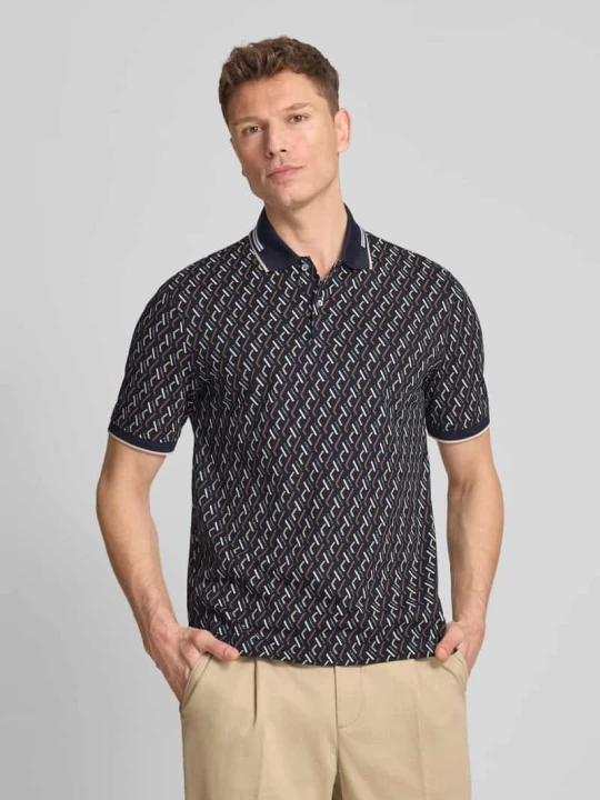 Zdjęcie produktu koszulka polo o kroju slim fit we wzorze na całej powierzchni Bugatti Granatowy