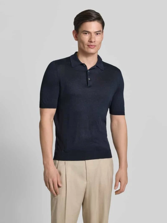 Zdjęcie produktu Koszulka polo o kroju slim fit z czystego jedwabiu Gran Sasso Granatowy