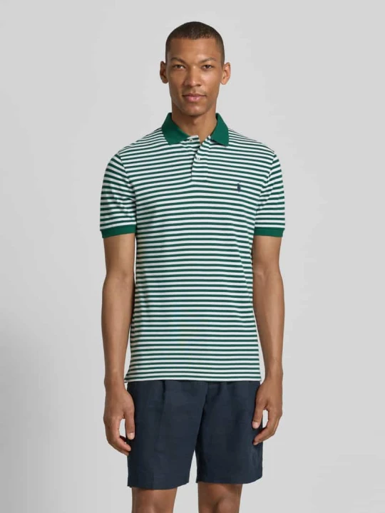 Zdjęcie produktu koszulka polo o kroju slim fit z czystej bawełny model 'YD MESH STRIPE POLO' Polo Ralph Lauren Zielony
