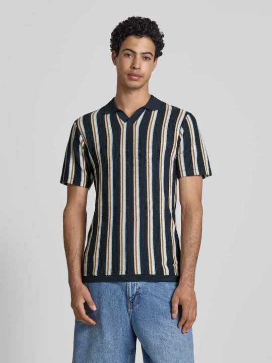 Zdjęcie produktu Koszulka polo o kroju slim fit z dekoltem w serek model 'AMOS' Blend Granatowy