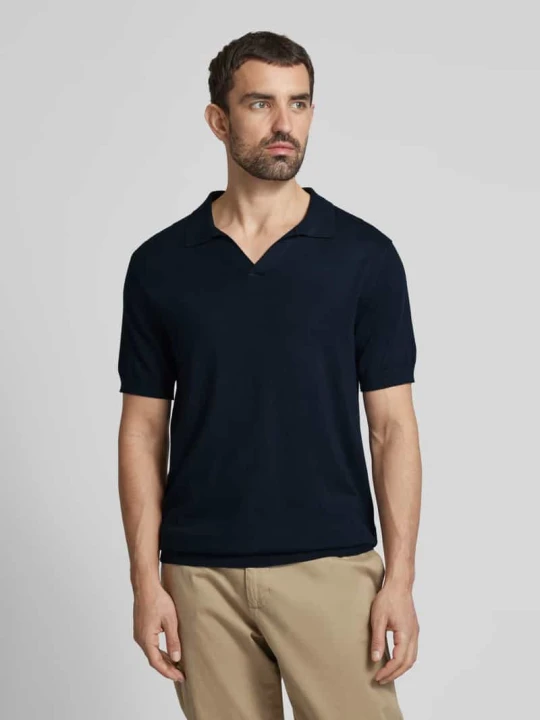 Zdjęcie produktu Koszulka polo o kroju slim fit z dekoltem w serek model ‘Ecovero’ lindbergh Ciemnoniebieski