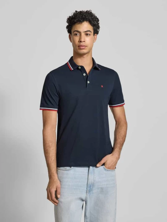 Zdjęcie produktu Koszulka polo o kroju slim fit z dodatkiem wiskozy Model 'Paulos' Jack&Jones Granatowy