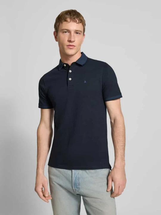 Zdjęcie produktu Koszulka polo o kroju slim fit z dodatkiem wiskozy Model 'Paulos' Jack&Jones Granatowy