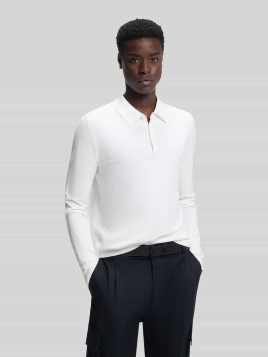 Zdjęcie produktu koszulka polo z dzianiny o kroju slim fit z mieszanka wiskozy model 'SAN PIPPO-CV' Hugo Złamany biały