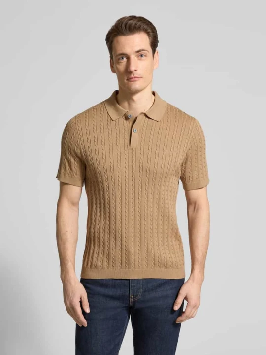Zdjęcie produktu Koszulka polo o kroju slim fit o wyglądzie dzianiny Christian Berg Piaskowy