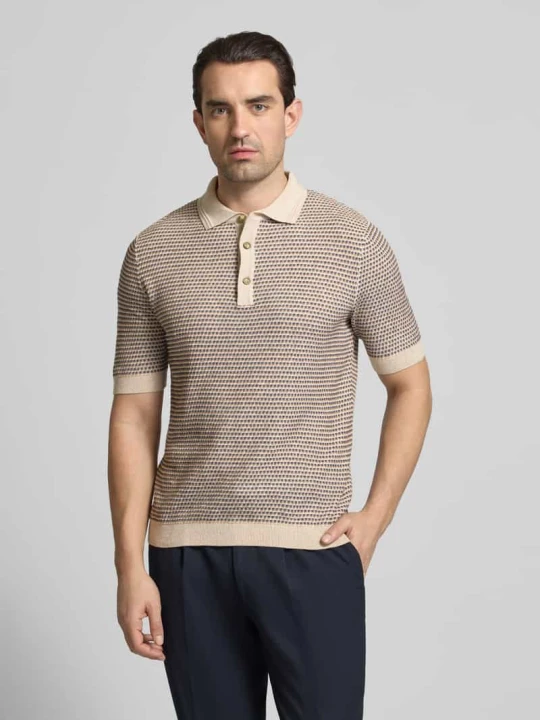 Zdjęcie produktu Koszulka polo o kroju slim fit w imitacji dzianiny z dodatkiem lnu BRAX Piaskowy