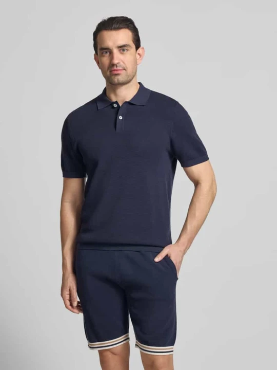 Zdjęcie produktu Koszulka polo o kroju slim fit z fakturowanym wzorem Christian Berg Granatowy