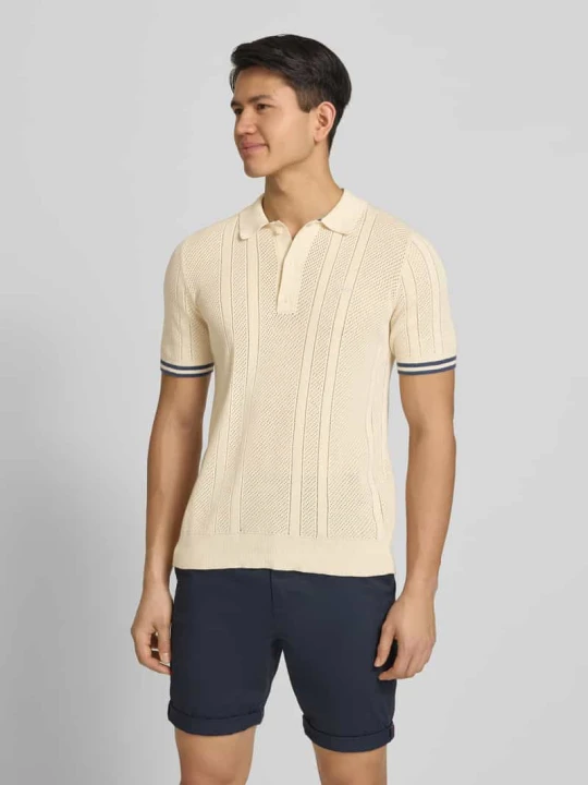 Zdjęcie produktu koszulka polo o kroju slim fit z fakturowanym wzorem i listwą guzikową Superdry Beżowy
