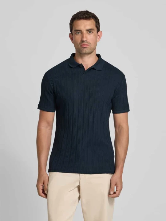 Zdjęcie produktu Koszulka polo o kroju slim fit z fakturowanym wzorem model ‘JADEN’ Selected Homme Granatowy