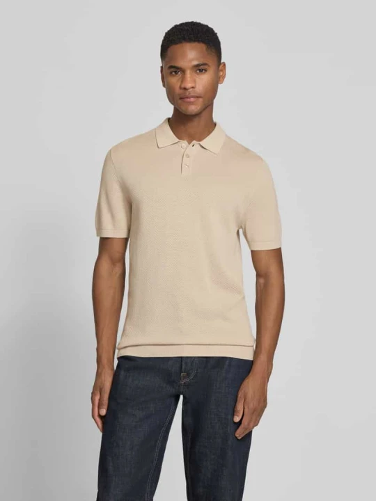 Zdjęcie produktu koszulka polo o kroju slim fit z fakturowanym wzorem model 'TRITON' Drykorn Beżowy