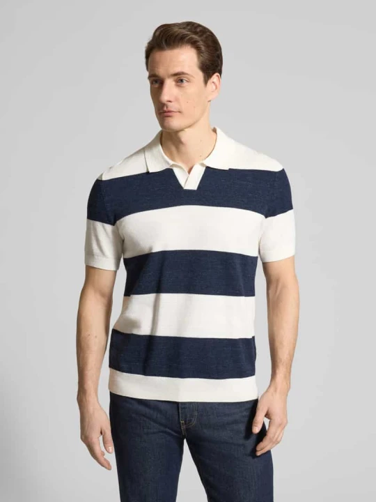 Zdjęcie produktu Polówka krój slim fit z mieszanki bawełny o wyglądzie dzianiny OLYMP Level 5 Granatowy