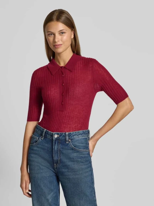 Zdjęcie produktu Koszulka polo o kroju slim fit z mieszanki żywej wełny model ‘C_FUGANO’ Boss Bordowy