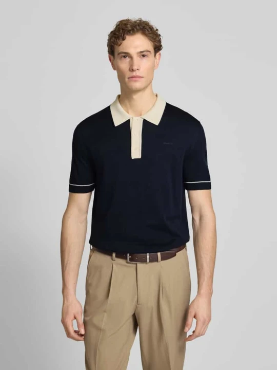 Zdjęcie produktu koszulka polo o kroju slim fit z wyhaftowanym logo Gant Granatowy