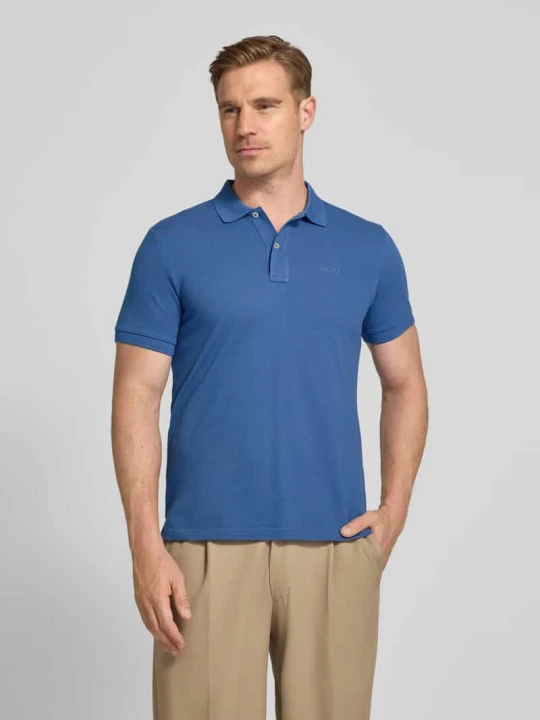 Zdjęcie produktu koszulka polo o kroju slim fit z wyhaftowanym logo Geox Jeansowy niebieski