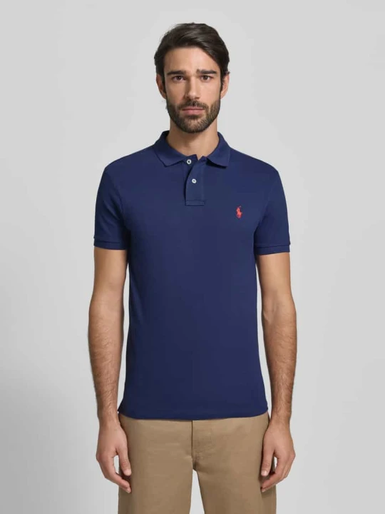 Zdjęcie produktu koszulka polo o kroju slim fit z wyhaftowanym logo Polo Ralph Lauren Ciemnoniebieski