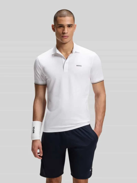 Zdjęcie produktu koszulka polo o kroju slim fit z wytłoczeniem emotikon piłki tenisowej model 'PL_TOC GAME1' Boss Biały