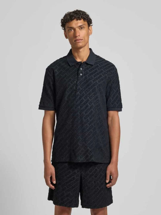 Zdjęcie produktu koszulka polo o kroju slim fit z wzorem z logo Armani Exchange Ciemnoniebieski