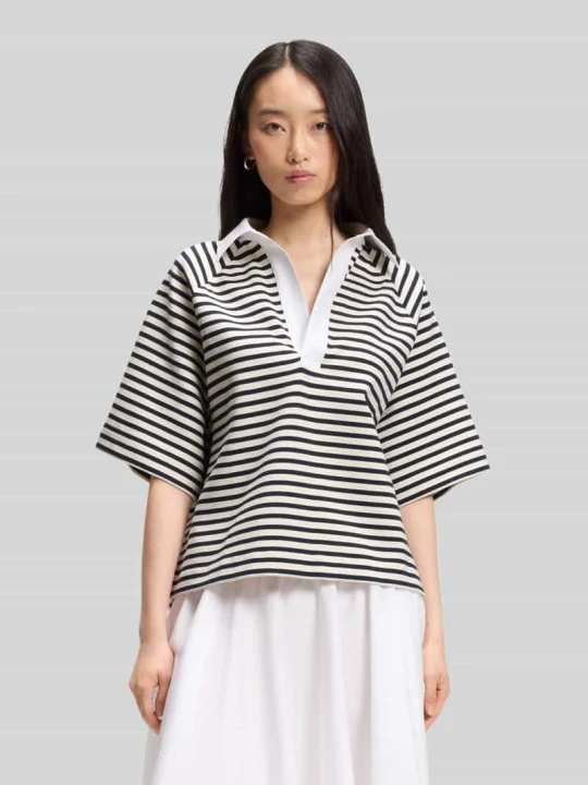 Zdjęcie produktu Koszulka polo o luźnym kroju z mieszanki bawełny model 'ESSIPA_STRIPED' Boss Granatowy