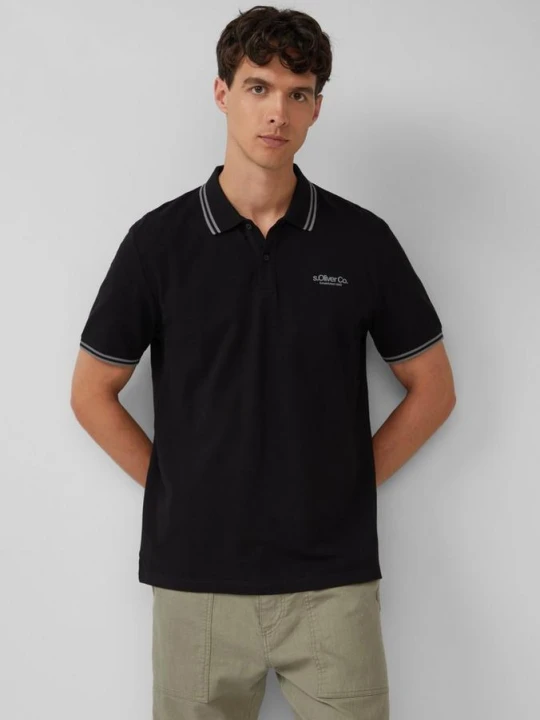 Zdjęcie produktu Koszulka polo Piqué z kontrastowymi detalami i logo s.Oliver czarny