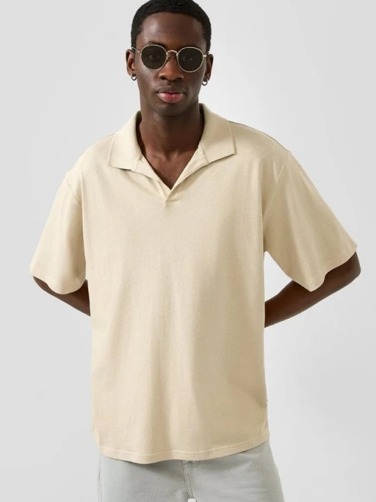 Zdjęcie produktu Koszulka polo Relaxed Fit z lnem QS beżowy