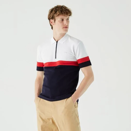 Zdjęcie produktu Lacoste Erkek Regular Fit Yarım Fermuarlı Renk Bloklu Mavi Polo