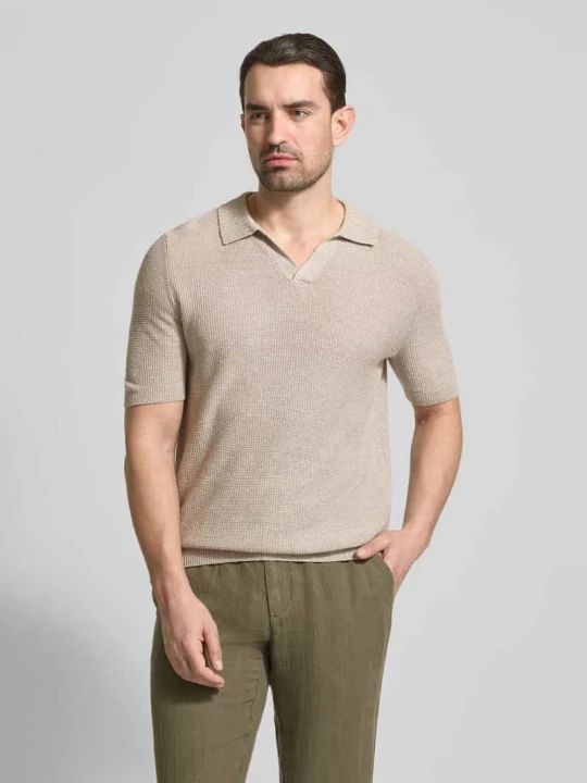 Zdjęcie produktu Koszulka polo w kroju slim fit z dekoltem w serek Gran Sasso Jasnoszary