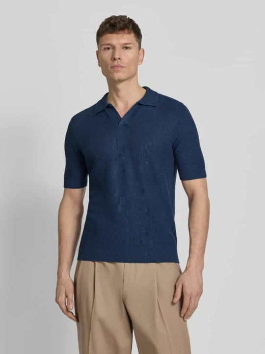 Zdjęcie produktu Koszulka polo w kroju slim fit z dekoltem w serek Gran Sasso Granatowy