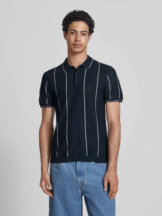 Zdjęcie produktu Koszulka polo w kroju slim fit z plisą z guzikami model 'AVEN' Blend Granatowy
