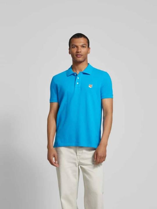 Zdjęcie produktu Koszulka polo z aplikacje z motywem Maison Kitsuné Królewski niebieski