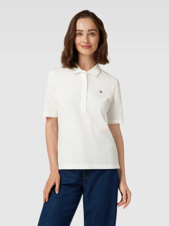 Zdjęcie produktu Koszulka polo z bawełny z detalem z logo Gant Écru