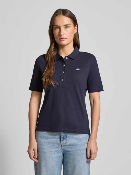 Zdjęcie produktu Koszulka polo z bawełny z detalem z logo Gant Granatowy
