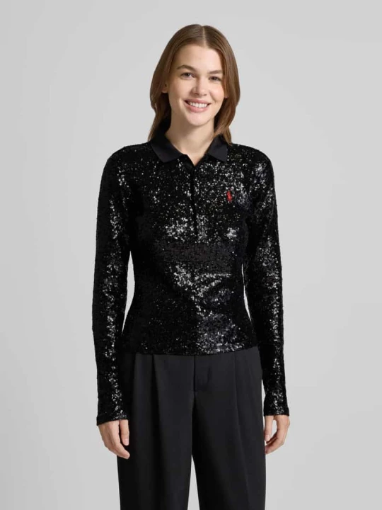 Zdjęcie produktu Koszulka polo z cekinowym obszyciem model ‘JULIE’ Polo Ralph Lauren Czarny