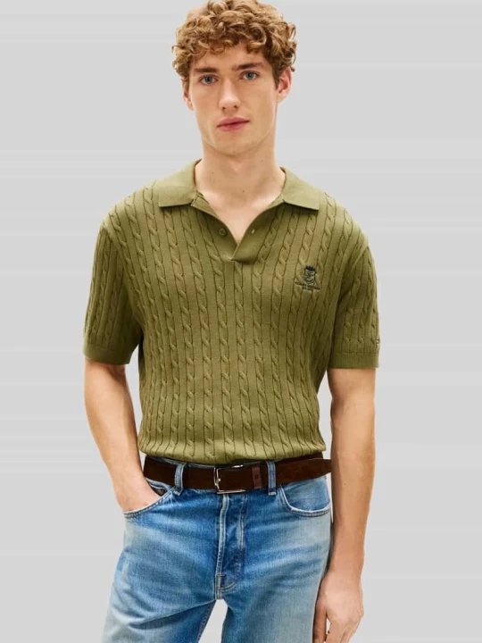 Zdjęcie produktu koszulka polo z detal z logo Tommy Hilfiger Khaki