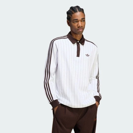 Zdjęcie produktu Koszulka polo z długim rękawem w prążki Adidas biały