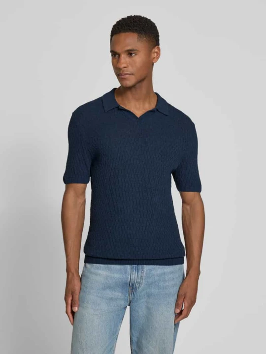 Zdjęcie produktu Koszulka polo z dzianiny o kroju slim fit z fakturowanym wzorem Bugatti Granatowy
