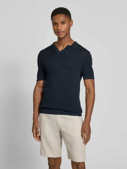 Zdjęcie produktu koszulka polo z dzianiny o kroju slim fit z fakturowanym wzorem model 'BRAIAN' Drykorn Ciemnoniebieski