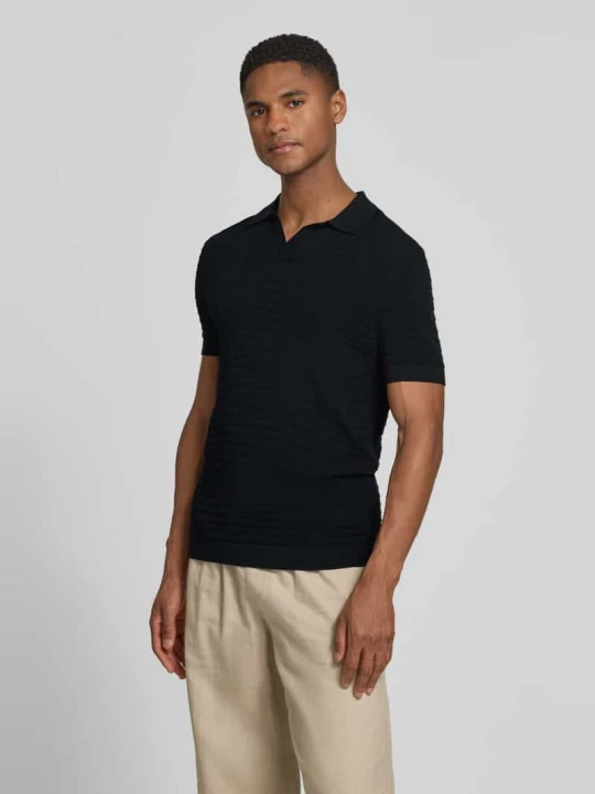 Zdjęcie produktu koszulka polo z dzianiny o kroju slim fit z fakturowanym wzorem model 'BRAIAN' Drykorn Czarny