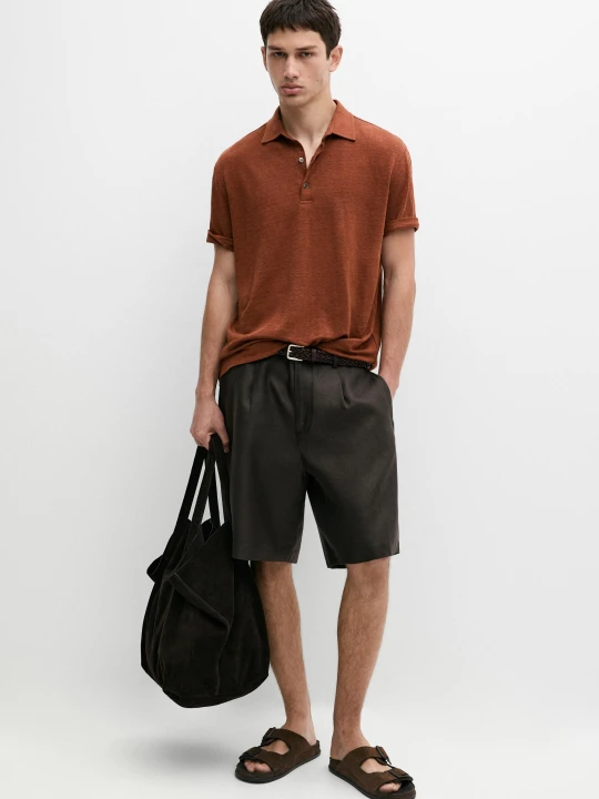 Zdjęcie produktu Koszulka Polo Z Krótkim Rękawem 100% Len - Sprany - Massimo Dutti - Male