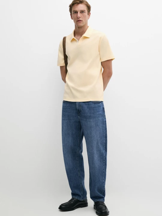 Zdjęcie produktu Koszulka Polo Z Krótkim Rękawem I Dekoltem W Serek - Żółty - Massimo Dutti - Male