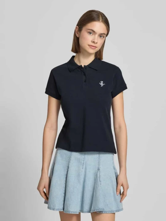 Zdjęcie produktu Koszulka polo z krótkim rękawem w optyce piké z kołnierzem i haftowanym logo REVIEW Ciemnoniebieski