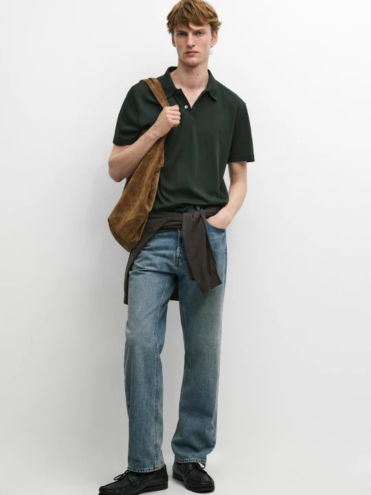 Zdjęcie produktu Koszulka Polo Z Krótkim Rękawem Ze 100% Bawełny - Khaki - Massimo Dutti - Male