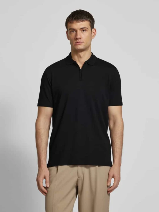 Zdjęcie produktu Koszulka polo z krótkim zamkiem błyskawicznym model ‘Dekok’ Hugo Czarny