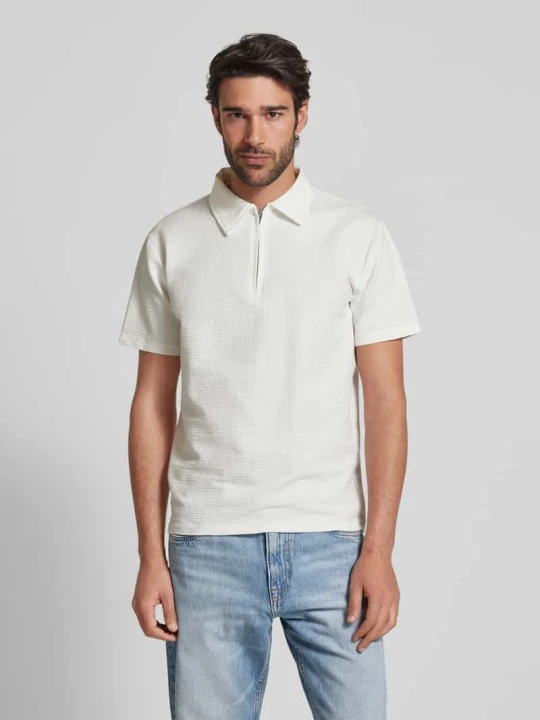 Zdjęcie produktu Koszulka polo z krótkim zamkiem błyskawicznym model ‘SANDER’ Selected Złamany biały