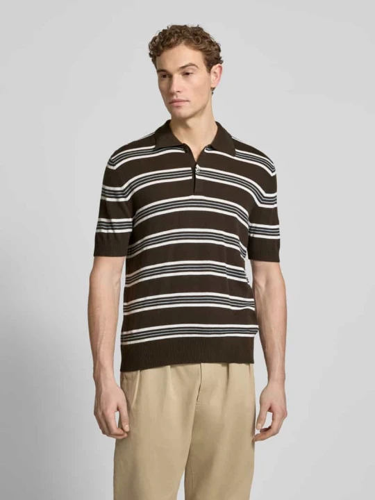 Zdjęcie produktu Koszulka polo z mieszanki bawełny i lyocellu z dodatkiem kaszmiru, z prążkowanymi wykończeniami FTC Cashmere Ciemnobrązowy
