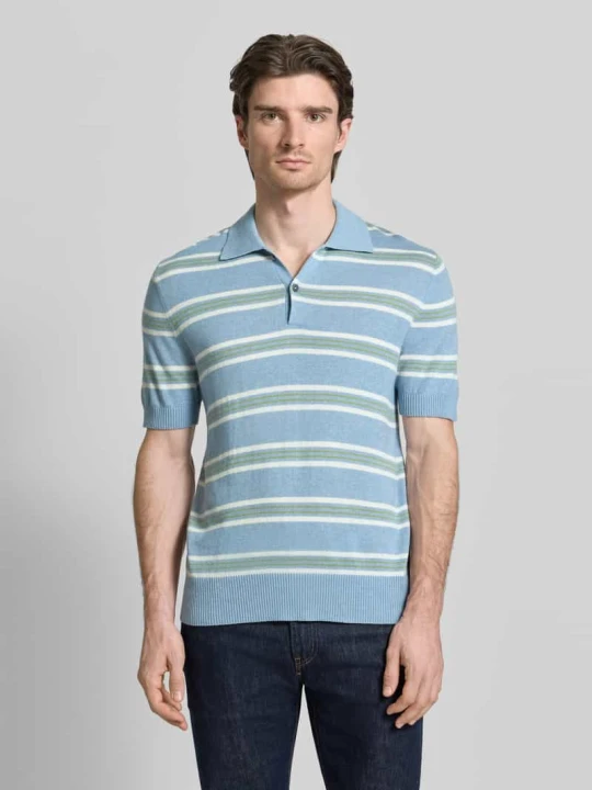 Zdjęcie produktu Koszulka polo z mieszanki bawełny i lyocellu z dodatkiem kaszmiru, z prążkowanymi wykończeniami FTC Cashmere Jasnoniebieski