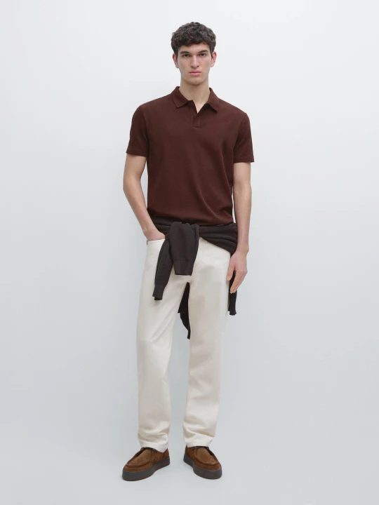 Zdjęcie produktu Koszulka Polo Z Mieszanki Bawełny Z Krótkim Rękawem - Bordowy - - Massimo Dutti - Mężczyzna