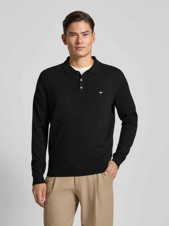 Zdjęcie produktu Koszulka polo z mieszanki wełny merino i kaszmiru z wyhaftowanym logo FYNCH-HATTON Antracytowy